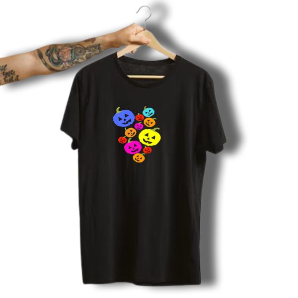 Happy Pumpkin Multicolored Halloween Jack O Lantern Faces T Shirt t shirt 1
