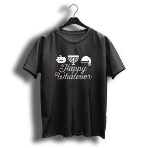 Happy Whatever Halloween Pumpkin Menorah Christmas Santa Hat T Shirt