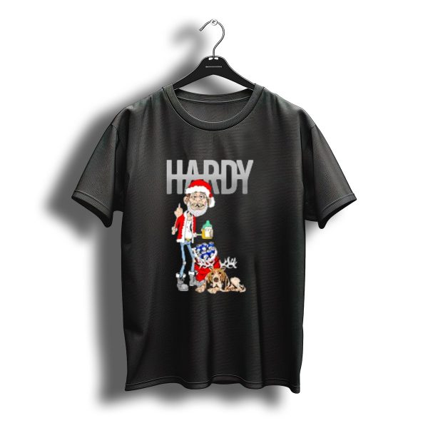 Hardy Jim Bob Holiday Christmas Santa With Beer And Reindeer Dog T Shirt t shirt 1