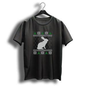 Hares Lover Christmas Sweater Pattern With Trees And Snowflakes T-Shirt