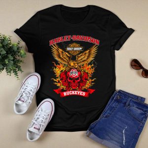 HD Ohio State Buckeyes Skull Flames Eagle Wings T Shirt