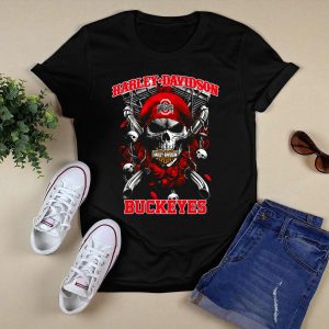 HD Ohio State Buckeyes Skull Roses Motorcycles T Shirt