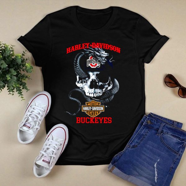 Harley Davidson Ohio State Buckeyes Skull Snake T Shirt Black 1