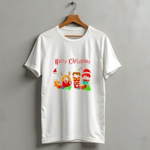 Harry Christmas Chibi Coffee Characters Festive Winter Scene T Shirt 1
