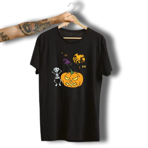 Haunted Halloween Night With Skeleton Black Cat And Jack O Lantern T Shirt t shirt 1