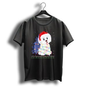 Havanese Christmas Tree Lights Santa Hat Holiday T Shirt