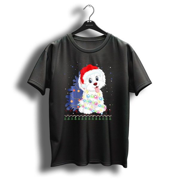 Havanese Christmas Tree Lights Santa Hat Holiday T Shirt 1 t shirt 1