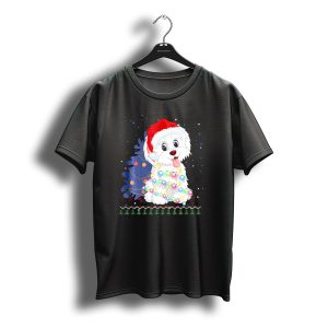 Havanese Christmas Tree Lights Santa Hat Holiday T-Shirt