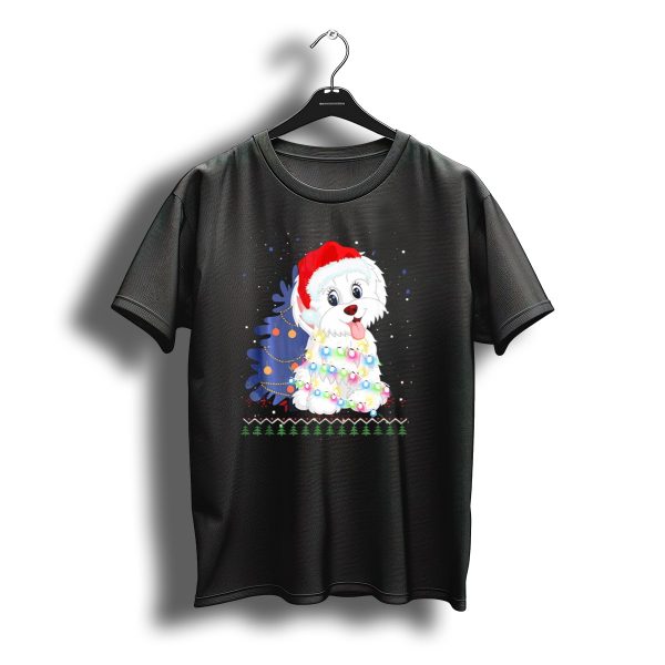 Havanese Christmas Tree Lights Santa Hat Holiday T Shirt t shirt 1