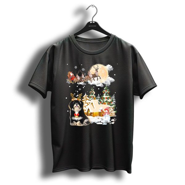 Havanese Comes To Town Santa Sleigh Reindeer Christmas Scene T Shirt 1 t shirt 1