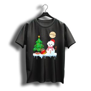 Havanese Snowman With Christmas Tree And Santa'S Sleigh T-Shirt