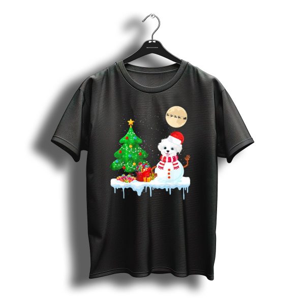 Havanese Snowman With Christmas Tree And Santas Sleigh T Shirt t shirt 1