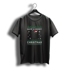 Have A Merry Christmas Black Cat Holiday Santa Hat Snowflakes T-Shirt