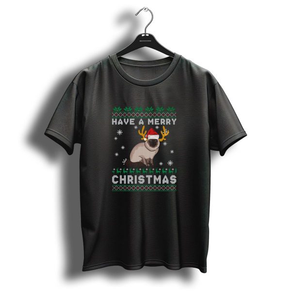 Have A Merry Christmas Cat With Reindeer Antlers Santa Hat Snowflakes T Shirt 1 t shirt 1