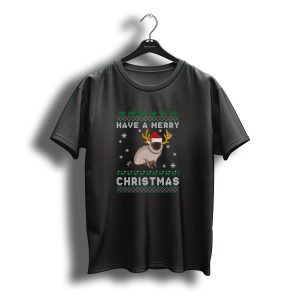 Have A Merry Christmas Cat With Reindeer Antlers Santa Hat Snowflakes T-Shirt