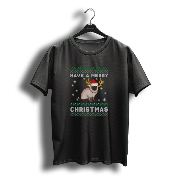Have A Merry Christmas Cat With Reindeer Antlers Santa Hat Snowflakes T Shirt t shirt 1