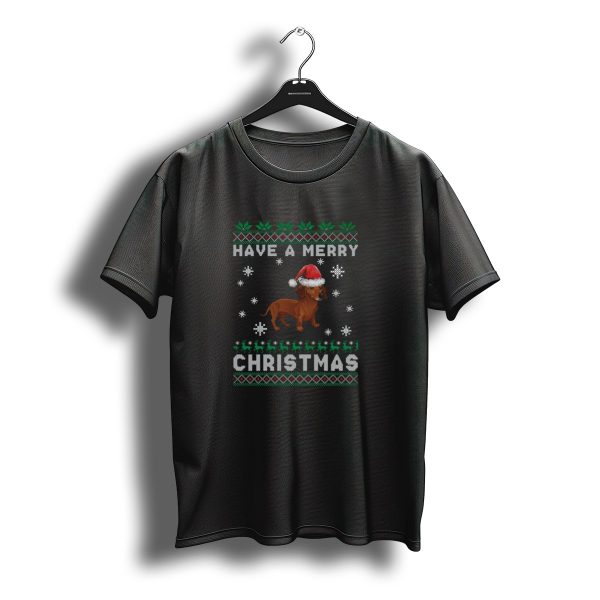 Have A Merry Christmas Dachshund Santa Hat Snowflakes Reindeer T Shirt t shirt 1