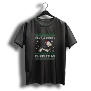 Have A Merry Christmas Dandie Dinmont Terrier Santa Hat Snowflakes Festive T Shirt
