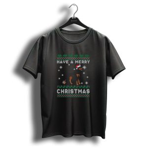Have A Merry Christmas Doberman Pinscher Santa Hat Snowflakes T Shirt