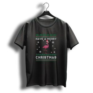 Have A Merry Christmas Flamingo Santa Hat Snowflakes T Shirt