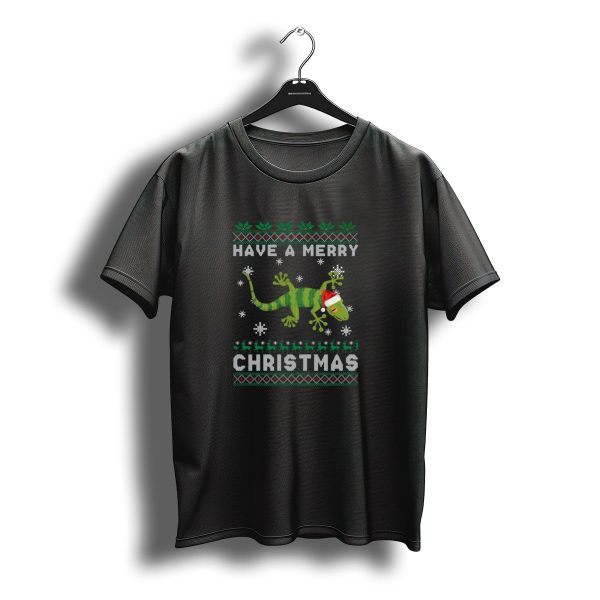 Have A Merry Christmas Gecko Santa Hat Snowflakes Festive T Shirt t shirt 1