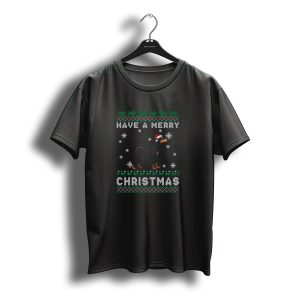 Have A Merry Christmas German Pinscher Santa Hat Snowflakes Reindeer T-Shirt