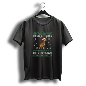 Have A Merry Christmas Giraffe Santa Hat Snowflakes Holiday T Shirt