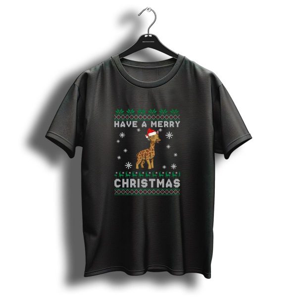 Have A Merry Christmas Giraffe Santa Hat Snowflakes Holiday T Shirt 1 t shirt 1