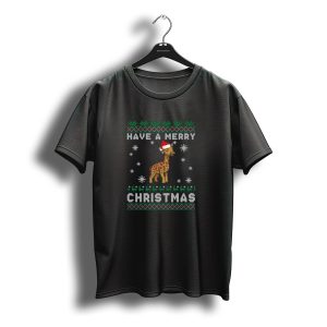 Have A Merry Christmas Giraffe Santa Hat Snowflakes Holiday T-Shirt