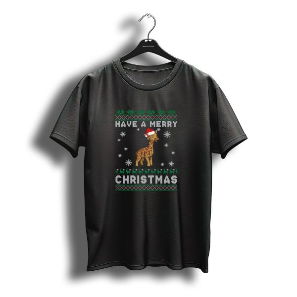 Have A Merry Christmas Giraffe Santa Hat Snowflakes Holiday T Shirt t shirt 1