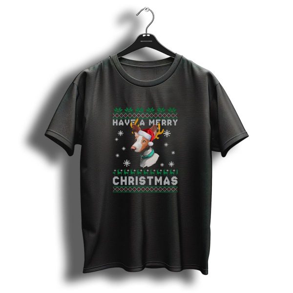 Have A Merry Christmas Ibizan Hound With Santa Hat And Reindeer Antlers Snowflakes T Shirt 1 t shirt 1