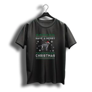 Have A Merry Christmas Irish Wolfhounds Santa Hat Ugly Sweater Snowflakes T-Shirt