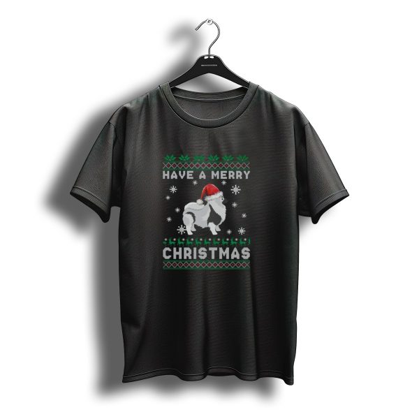 Have A Merry Christmas Keeshond Santa Hat Snowflakes Ugly T Shirt t shirt 1