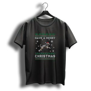 Have A Merry Christmas Miniature American Shepherd With Santa Hat And Snowflakes T Shirt