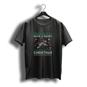 Have A Merry Christmas Miniature American Shepherd With Santa Hat And Snowflakes T-Shirt