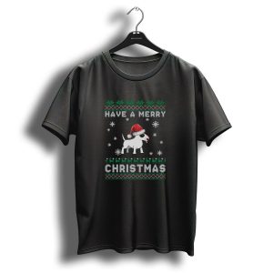 Have A Merry Christmas Miniature Bull Terrier Santa Hat Snowflakes Pet Holiday T Shirt