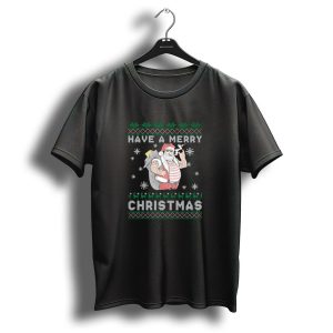 Have A Merry Christmas Santa With Smoke Snowflakes And Reindeer T Shirt