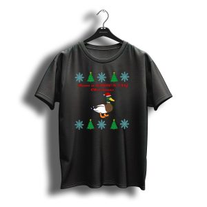 Have A Quacking Christmas Snowflakes Trees Santa Hat Duck T-Shirt