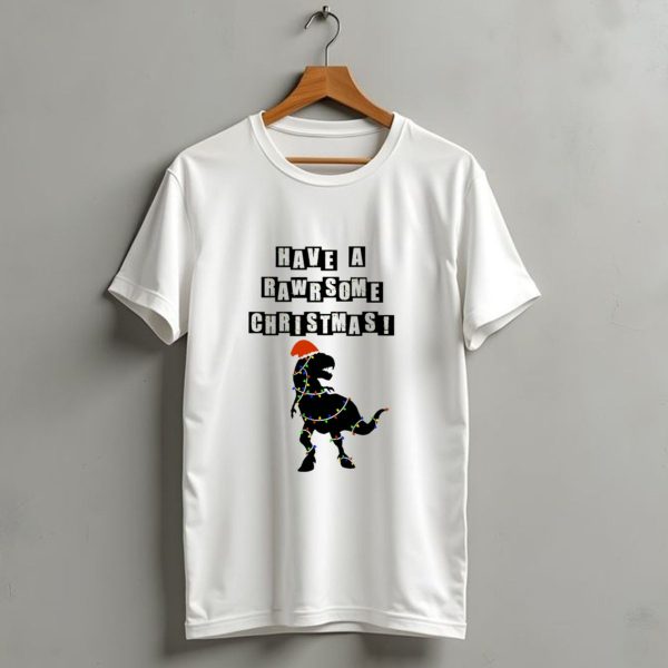 Have A Rawrsome Christmas Dinosaur Wrapped In Festive Lights T Shirt 1 t shirt 1