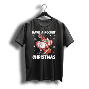 Have A Rockin' Christmas Guitarist Santa With Festive Snowflakes And Stars T-Shirt