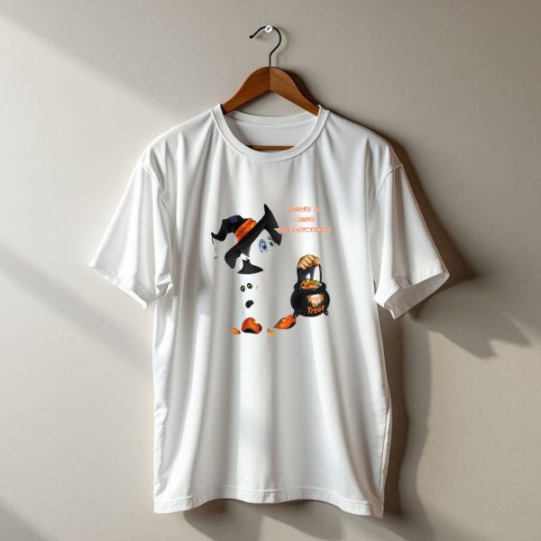 Have A Safe Halloween Trick Or Treat Party Ghost With A Witch Hat And Candy T Shirt t shirt 1