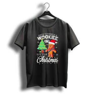 Have Yourself A Wookiee Little Christmas Tree Chewbacca Santa Hat Millennium Falcon Snowflakes T-Shirt