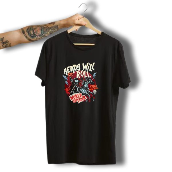 Heads Will Roll World Tour 1799 New York Halloween Horseback Pumpkin Skull Lightning T Shirt t shirt 1