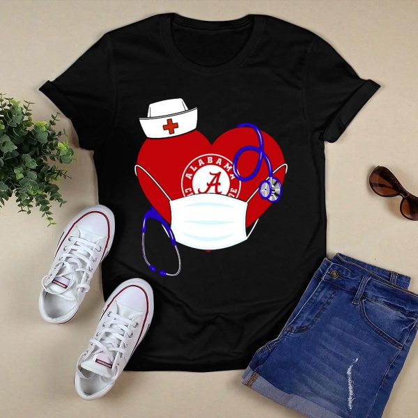 Heart Ala Alabama Crimson Tide Nurse Stethoscope Mask T Shirt Style 1 Black 1