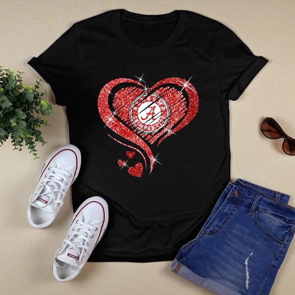 Heart Diamond Alabama Crimson Tide T Shirt Style 1 Black 1