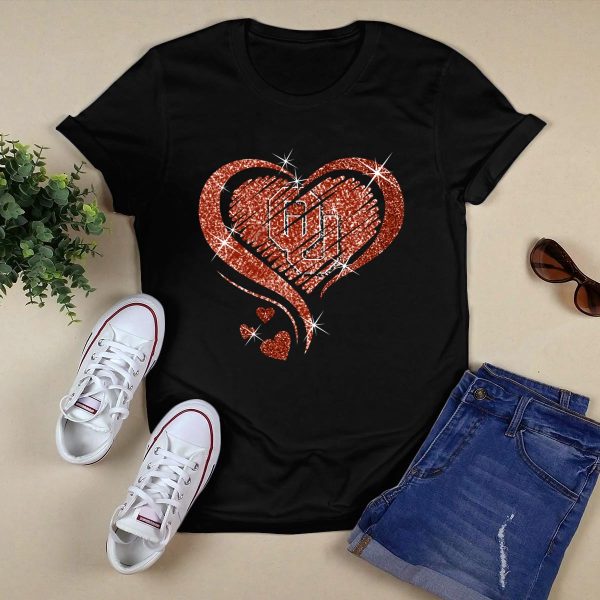 Heart Diamond OU Oklahoma Sooners Sparkle T Shirt 1