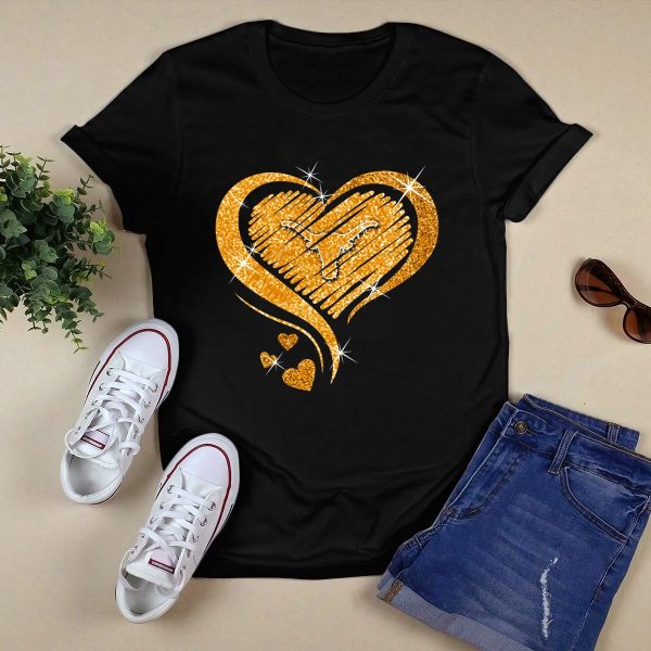Heart Glittered Texas Longhorns Diamond Shape T Shirt Style 1 Black 1