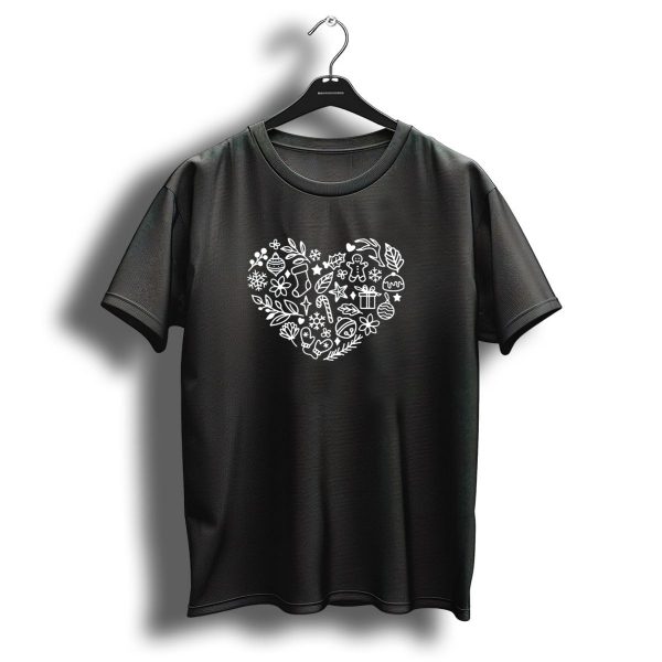 Heart Shaped Christmas Symbols And Motifs Including Stocking Gingerbread And Gifts T Shirt 1 t shirt 1