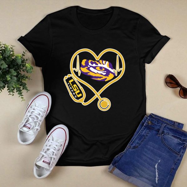 Heartbeat Nurse love LSU Tigers shirt Black 1
