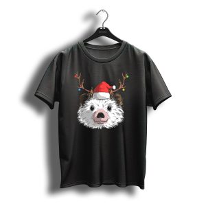 Hedgehog Santa Claus Hat Antlers Christmas Holiday T-Shirt